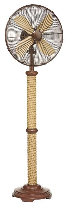 56.5" Stylish Wood-Grain Base and Neck with Rope Body Standing Floor Fan N3