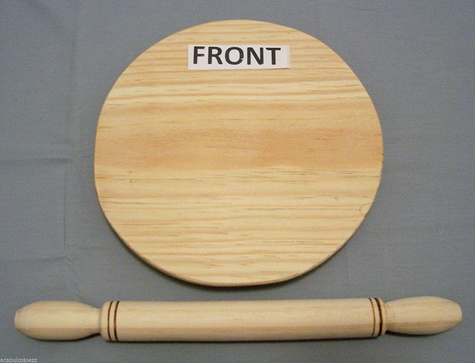 ROUND Wooden Dough Rolling Pin & Pastry Board Madera Tortilla Pizza Flat Bread Solid Pine Wood-Board 9" and Pin...