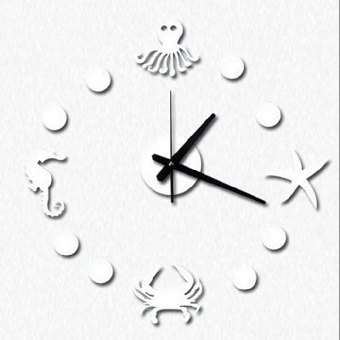 MuLuo DIY Mediterranean Starfish Hippocampus Wall Clock 3D Wall Stickers Watches Home Decor red N2