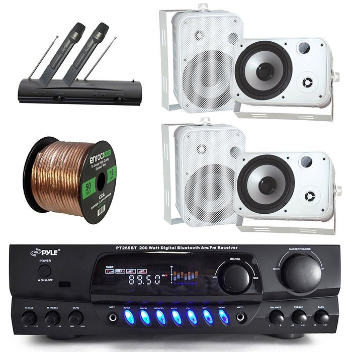 Pyle PT265BT Bluetooth 200 Watt Digital Karakoe Receiver Amplifier Bundle Combo With 4x 6.5'' Inch 2-Way Wall... N2