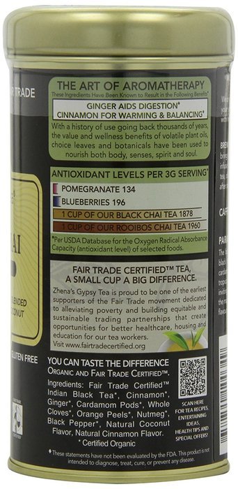 Zhena's Gypsy Tea, Coconut Chai, 22 Count Tea Sachets (Pack of 6) N3