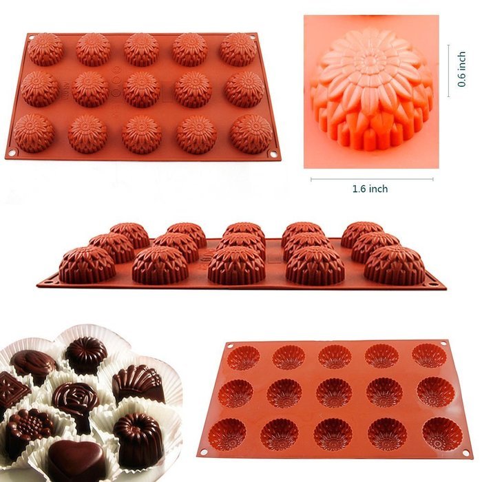 New Vermilion 15-Cavity Silicone Cake Decorating Mould Candy Cookie Chocolate Soap Baking Mold