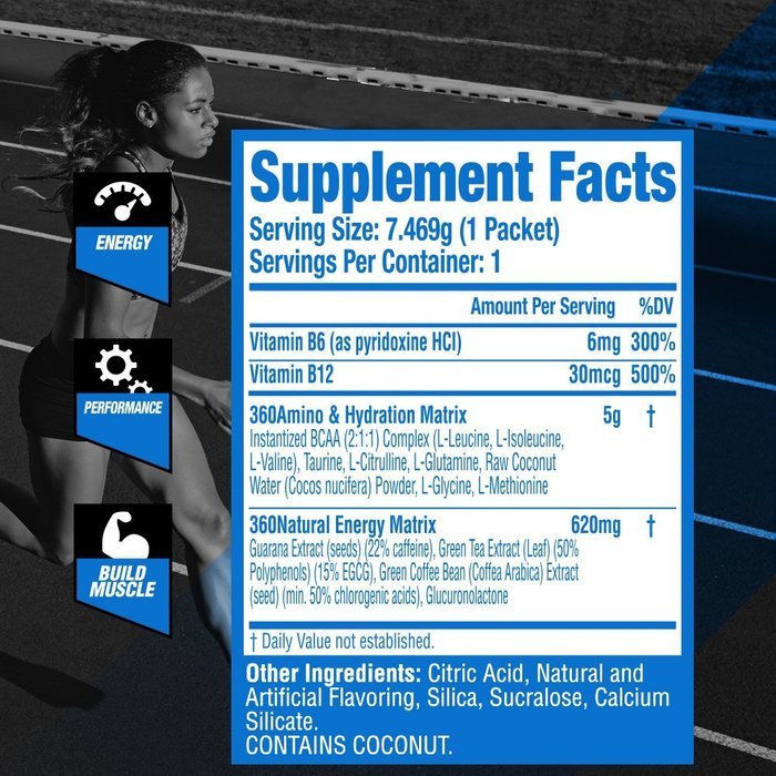 Best Tasting Amino Pre-workout, 360AMINO ENERGIZE Peach Lemonade Iced Tea with Raw Coconut Water Powder, Natural... N8