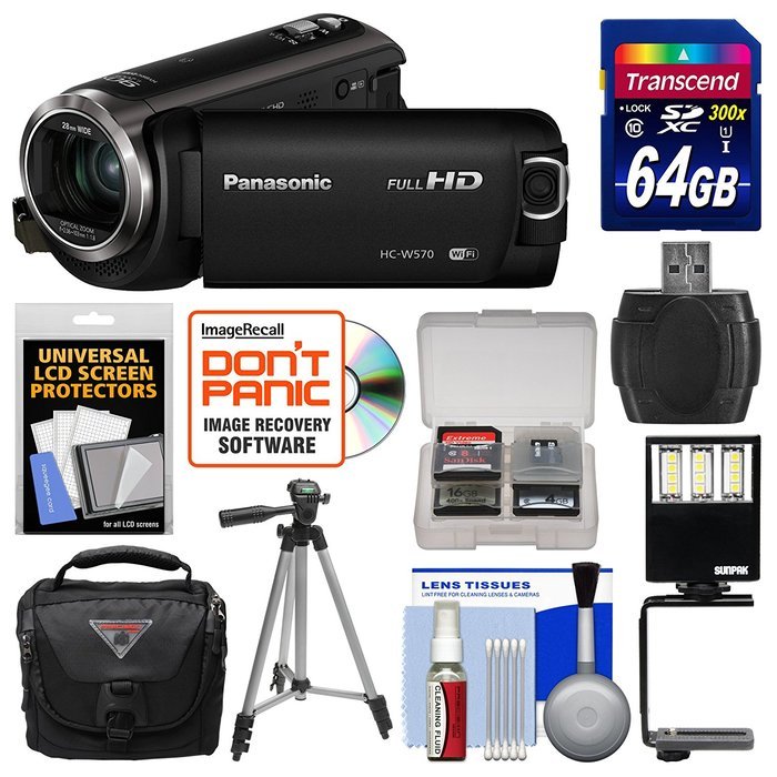 Panasonic HC-W570 Twin Recording HD Wi-Fi Video Camera Camcorder with 64GB Card + Case + LED Light & Bracket +...