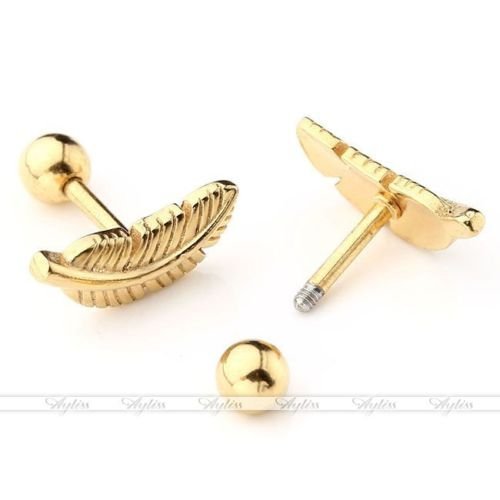 Stainless Steel Feather Barbell Ear Cartilage Helix Tragus Stud Earring Piercing N2