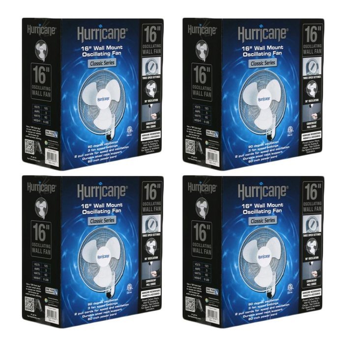 Hurricane Fans Classic 16" Wall Mount Oscillating Fan, 4 Count N2