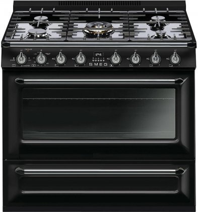 Smeg TRU36GGBL 36" Victoria Series Gas Freestanding Range with 5 Burners, in Glossy Black N2