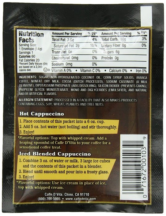 Caffe D'Vita Mocha Cappuccino Sugar Free, 7.5-Gram Single Serve Envelopes (Pack of 24) N34