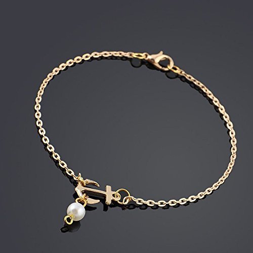 Charm Anklet Anchor White Pearl Bead Bracelet Ankle Foot Sandal Chain N2