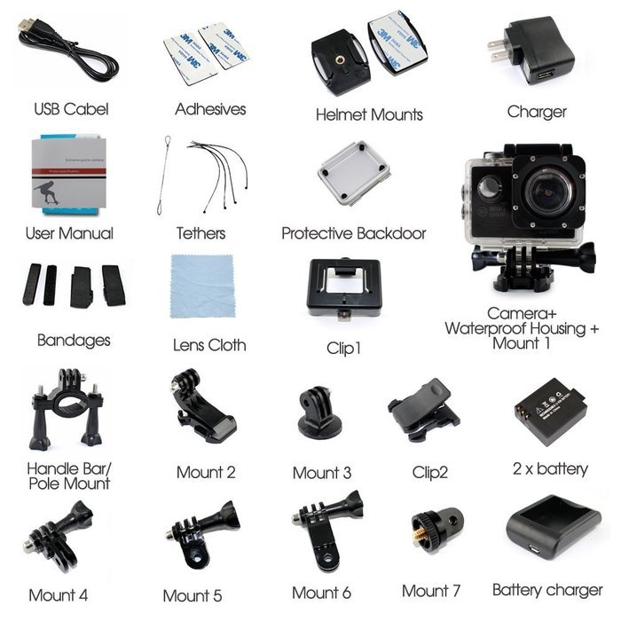 MAOZUA 1080P WiFi Action Camera 12MP 170 Degree Helmet Sports Camera Waterproof With 2 Batteries and 1 Battery... N2