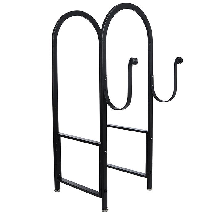 Black Powder Coated Metal Arch Design Indoor or Outdoor Firewood Log Rack w/ Kindling Holder - MyGift N2