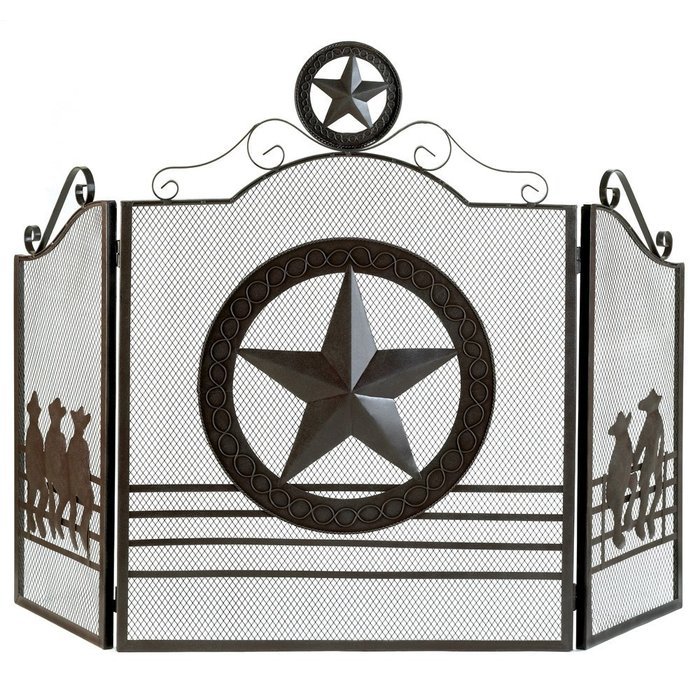 Gifts & Decor Rustic Weathered Texas Lone Star Metal Fireplace Screen