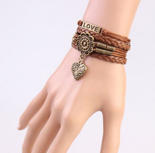 NEW Infinity Love Heart Friendshiping Leather Cute Charm Bracelet Bronze DIY N5