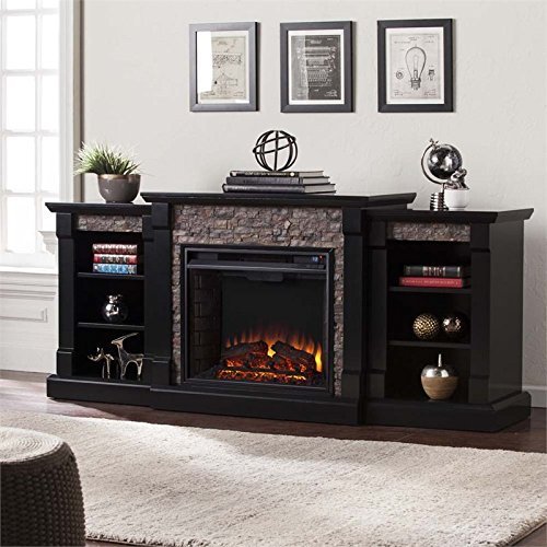 Southern Enterprises Gallatin Faux Stone Electric Fireplace in Black