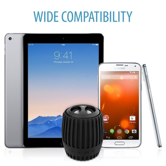 V7 SP5100-BT-BLK-1NC Bluetooth Water Resistant Rechargeable 3W Speaker with Built-In Mic