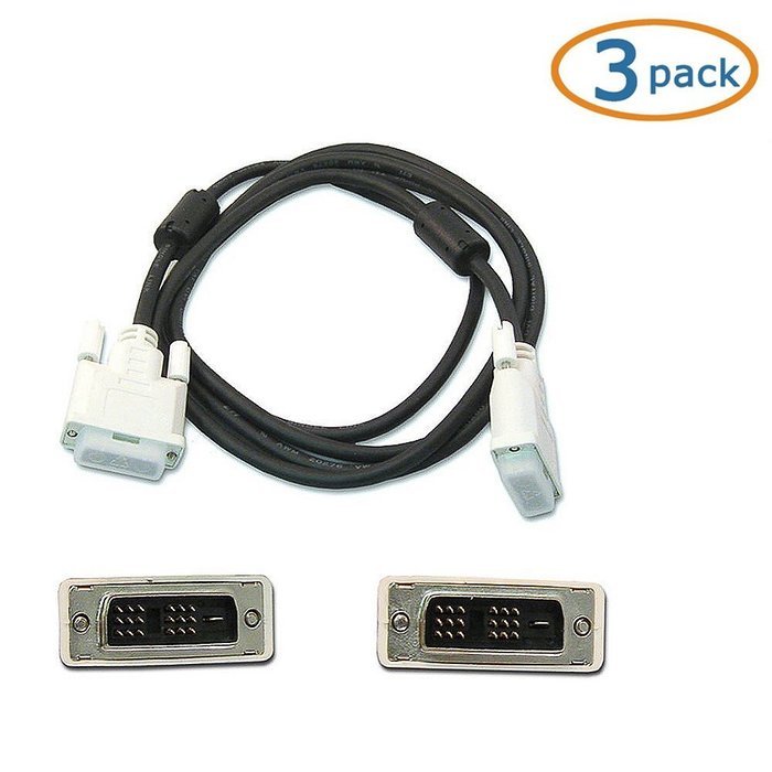 WOVTE DVI to DVI Single Link 18+1 Pin Digital Video Monitor Cable 6ft White Pack of 3