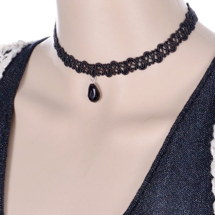 9 PCS Women Girls Classic Black Velvet and Black Stretch Gothic Tattoo and Black Tassel Lace Fashion Choker Collar... N5