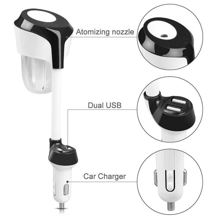 Car Humidifier with Dual USB Charger,WONFAST 4 in 1 Portable 50ML Ultrasonic Mini Cool Mist Humidifier Essential...