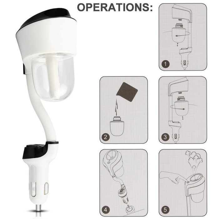 Car Humidifier with Dual USB Charger,WONFAST 4 in 1 Portable 50ML Ultrasonic Mini Cool Mist Humidifier Essential... N3