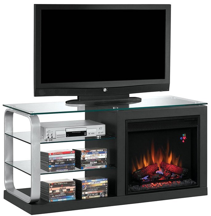 ClassicFlame 23MM9501-D974 Luxe TV Stand for TVs up to 45", Silver (Electric Fireplace Insert sold separately) N2
