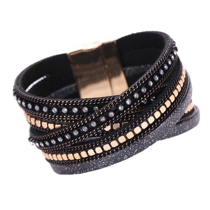AutumnFall Women Bohemian Bracelet Woven Braided Handmade Wrap Cuff Magnetic Clasp (Gray) N22