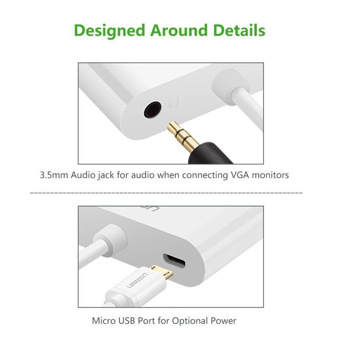 Ugreen Active Micro HDMI to HDMI VGA Video Converter Adapter with 3.5mm Audio Jack and Micro-USB Power for Ultrabooks... N3