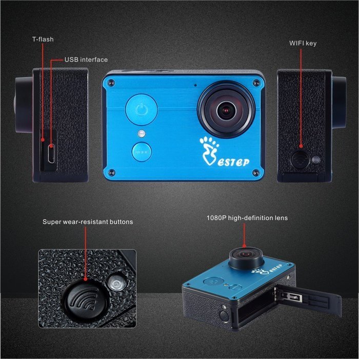 E-step 2.35 Inch HD Touchscreen 170&deg;Wide Angle Lens 1080P Wifi Waterproof Shockproof Smart Sports Action Camera...