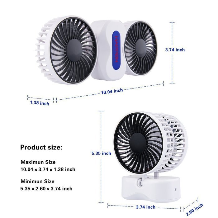 Portable Fan Rechargeable, Happon Couples Mini Fan USB Desktop Fan Quiet Operation with 3 Speeds - 350 Degree... N5