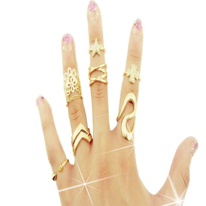 AutumnFall&reg; Fashion Women Clover Leaf Star Joint Knuckle Nail Ring Set of 7 Rings
