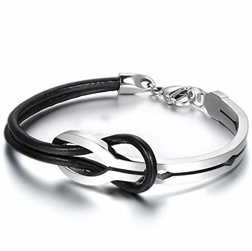 Stainless Steel Infinity Love Buckle Men Women Leather Bracelet Cuff Bangle Gift