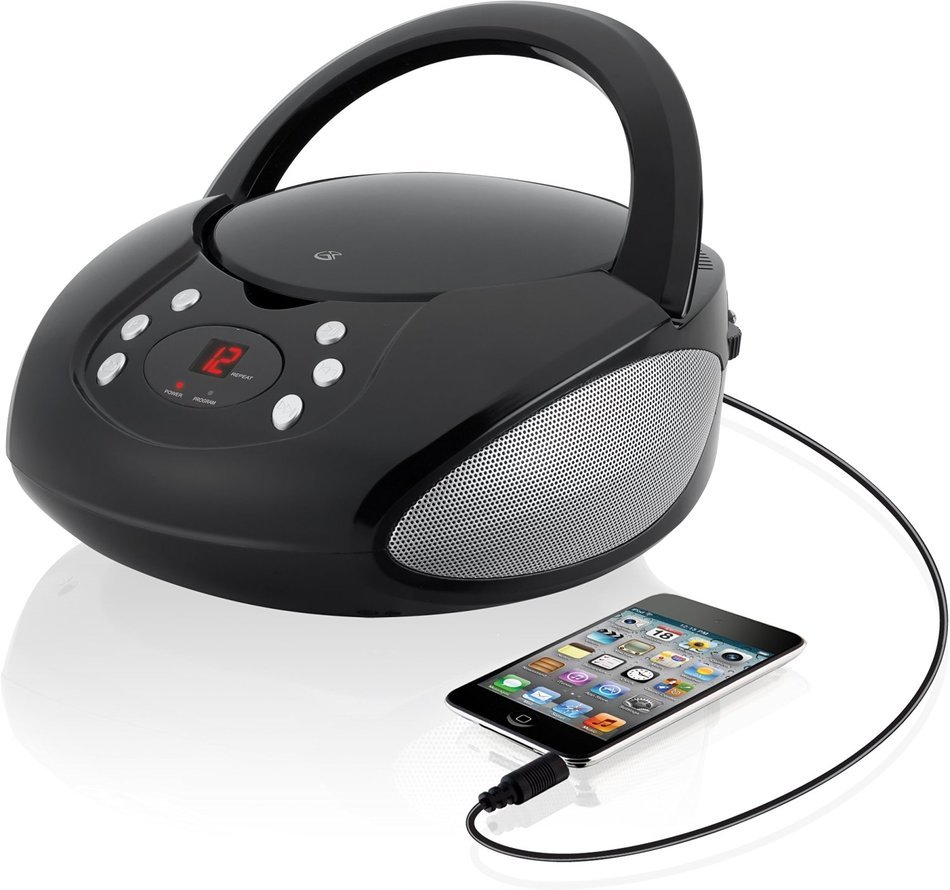 GPX, Inc. Portable Top-Loading CD Boombox with AM/FM Radio and 3.5mm Line In for MP3 Device - Black N2