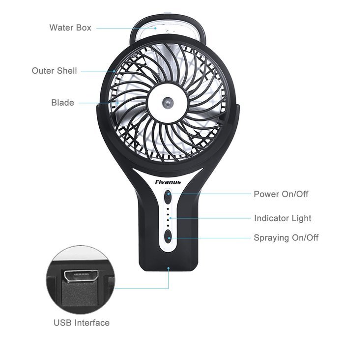Mini Fan, Fivanus Portable Electric Handheld Misting Fan USB Rechargable Desktop Personal Cooling Mister Humidifier... N2