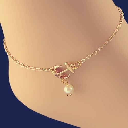 Charm Anklet Anchor White Pearl Bead Bracelet Ankle Foot Sandal Chain N3