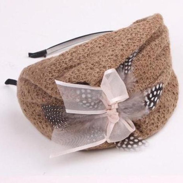Spritech(TM) Women's Fascinator Headband Bowknot Feather Hard Yarn Hats LightGray N7