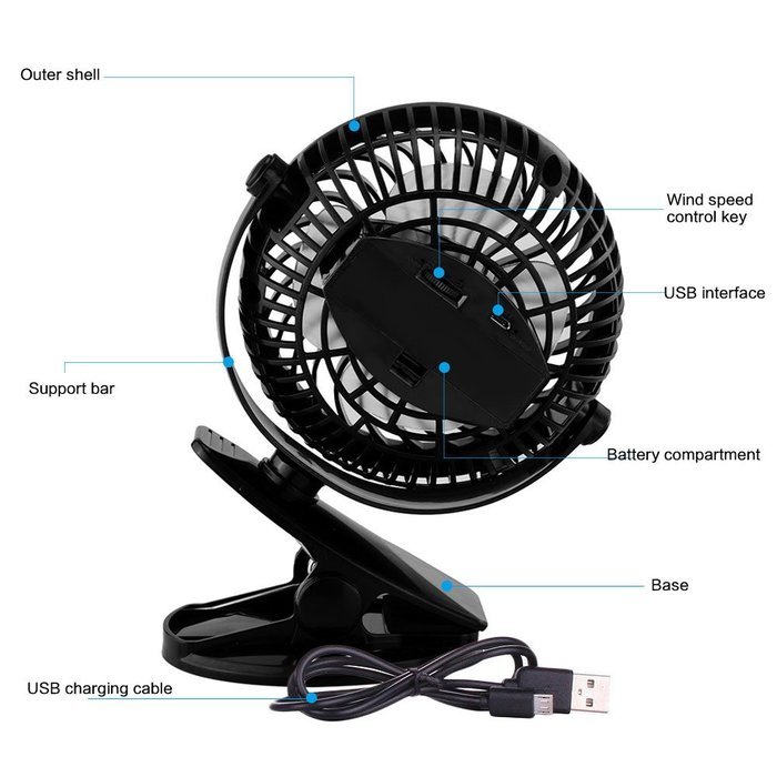 Welltop 5-inch Portable Clip Fan Rotatable Clamp Fans USB or Battery Powered Table Fan Rechargeable Desktop Fan... N24