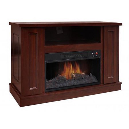 Walnut Decor Flame Remote Control Electric Fireplace Media Console For TV's Up To 42"
