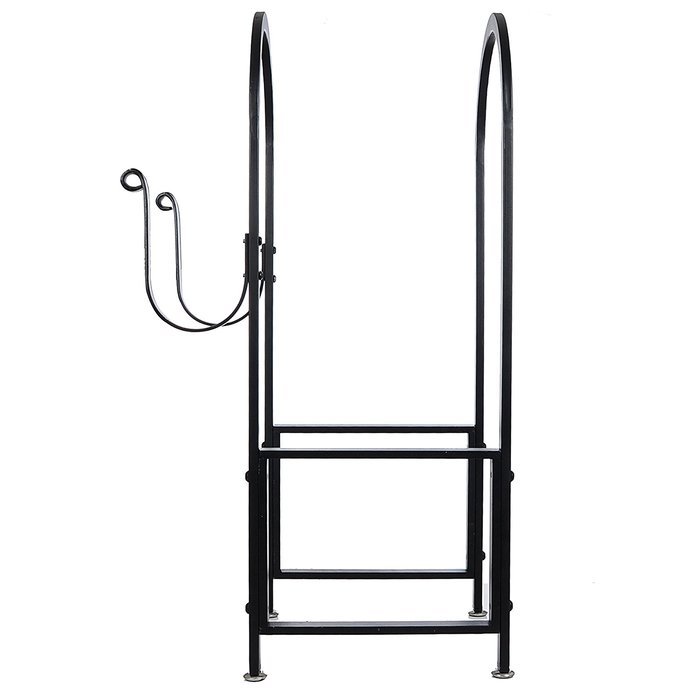 Black Powder Coated Metal Arch Design Indoor or Outdoor Firewood Log Rack w/ Kindling Holder - MyGift N4