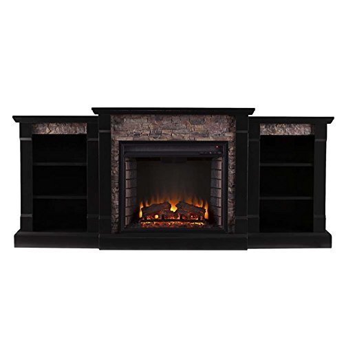 Southern Enterprises Gallatin Faux Stone Electric Fireplace in Black N3