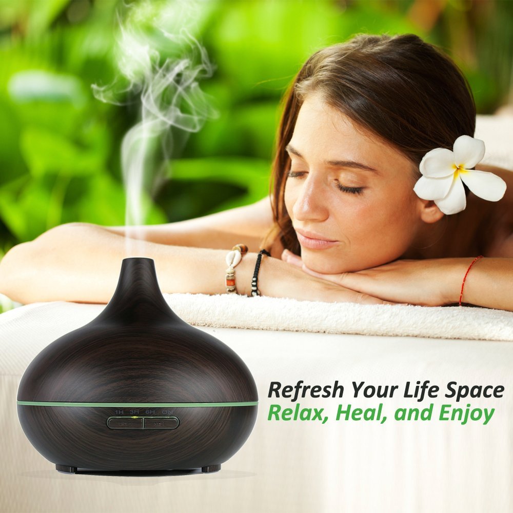 Howsan Aromatherapy Essential Oil Diffuserwood Grain Cool Mist Ultrasonic Humidifier Whisper 0379