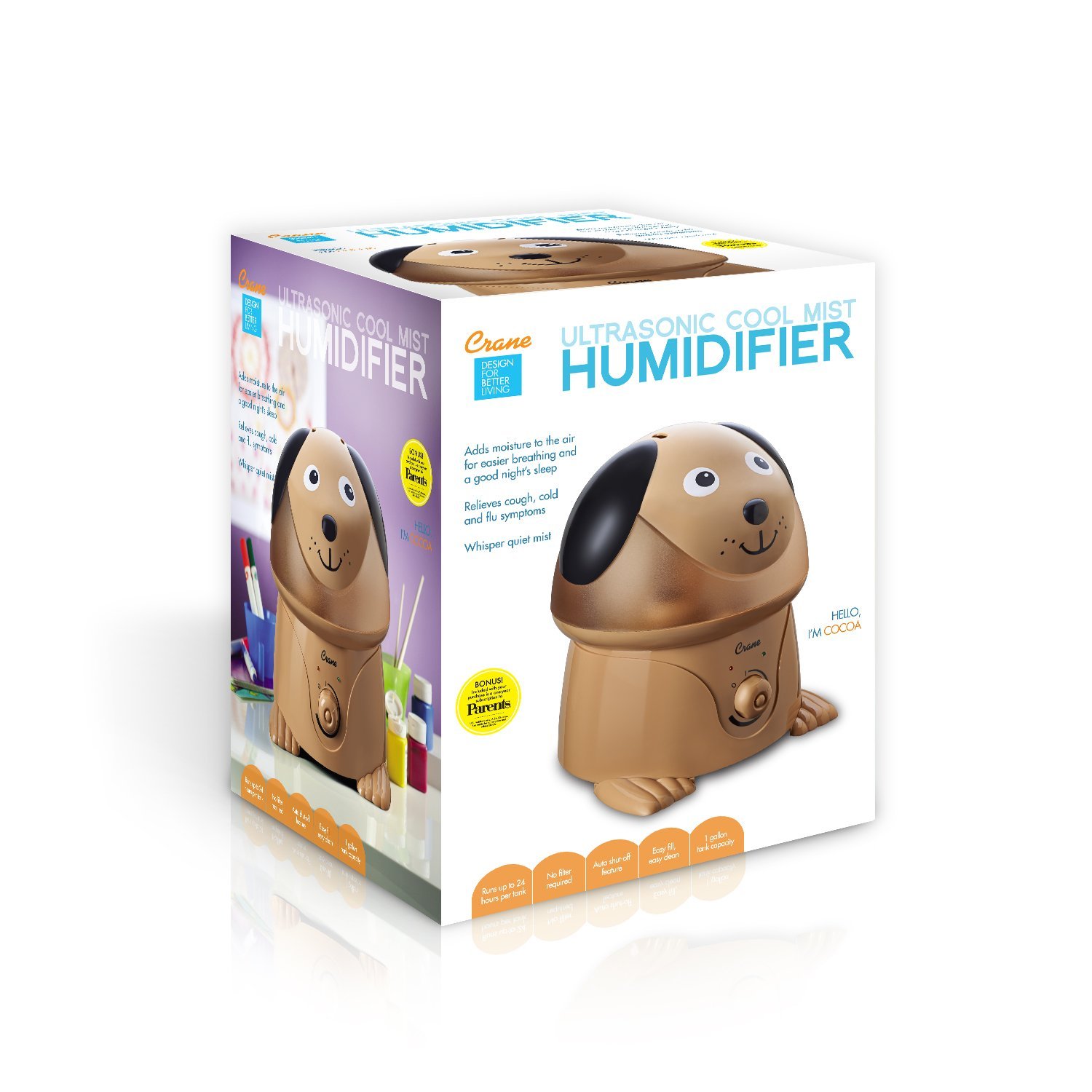 Crane Adorable Ultrasonic Cool Mist Humidifier with 2.1 Gallon Output