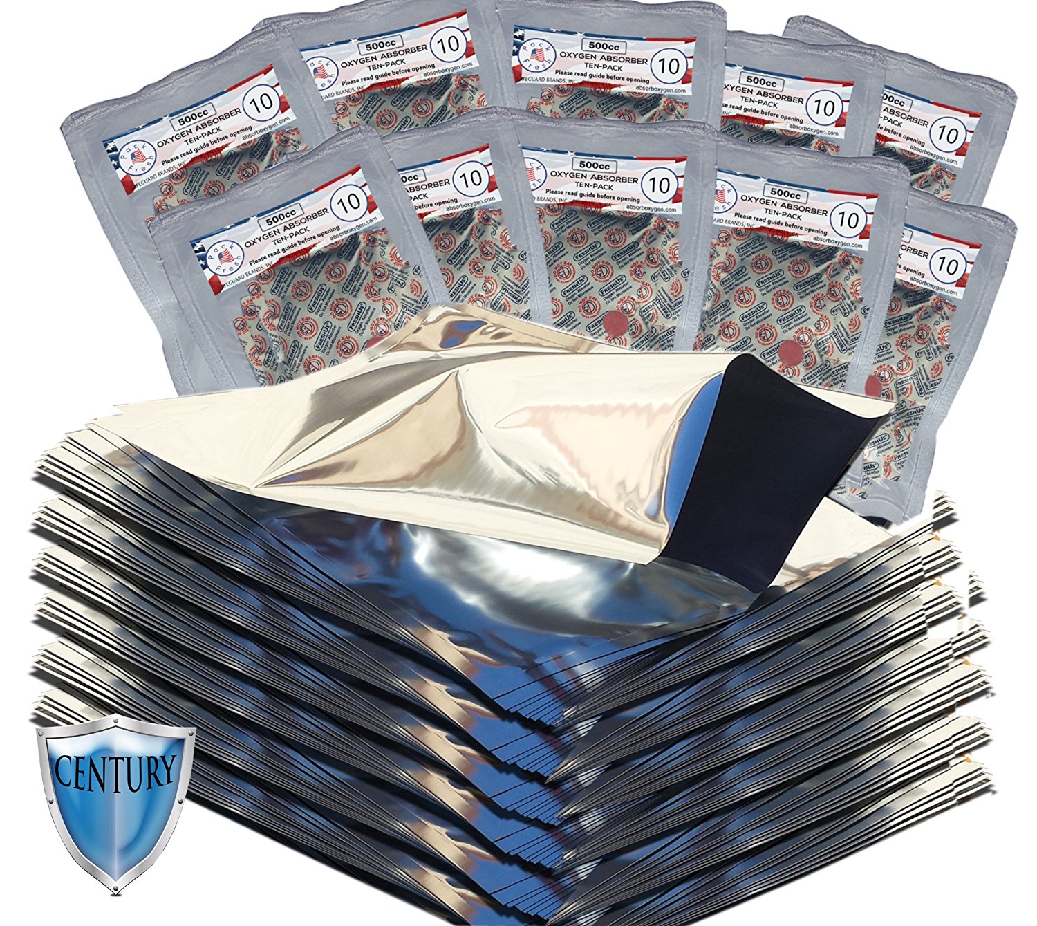 Gallon Premium Mylar bags with 500cc oxygen absorbers in 10-packs (10