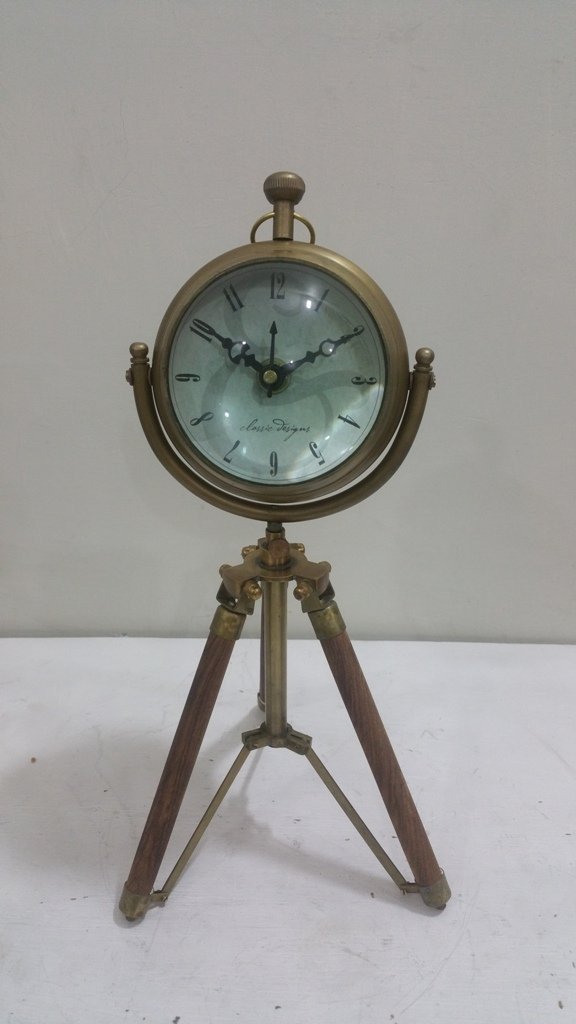 Nautical Maritime Antique Brass Clock With Tripod Finish Desktop