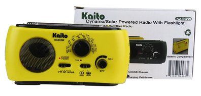 Kaito KA332W Portable Hand Crank Solar AM/FM NOAA Weather Radio with Cell Phone Charger &amp; 3-LED Flashlight (Green) N5