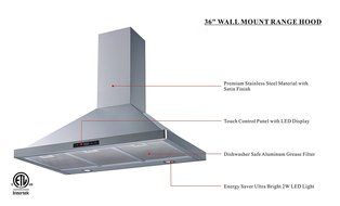 36" 450 CFM Convertible Wall Mount Range Hood