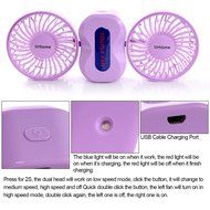 Personal Fans Mini Fan Rechargeable Fans 3 Modes Mini Dual Head Table Fans Purple N12