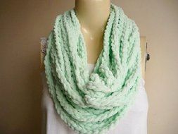 Mint Infinity Scarf-velvet Handmade Loop Scarf -Fringe Knitted Infinity Scarf-extra Long with Leather Cuff N3