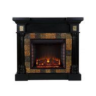 Abir 44 in. Indoor Convertible Media Electric Wall Mount Fireplace in Black with Faux Slate &amp; TV stand can Fit... N3