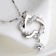 Fashion 925 Silver Plated Women Double Heart Pendant Necklace Chain Jewelry