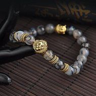 Fashion Men&#039;s Black Lava Stone Gold Lion Buddha Beaded Charm Bracelet Cheapest N2