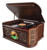 Pyle Bluetooth Turntable Record Player , Built-in CD &amp; Cassette Players, AM/FM Radio, Vinyl-to-MP3 Recording Brown... N9